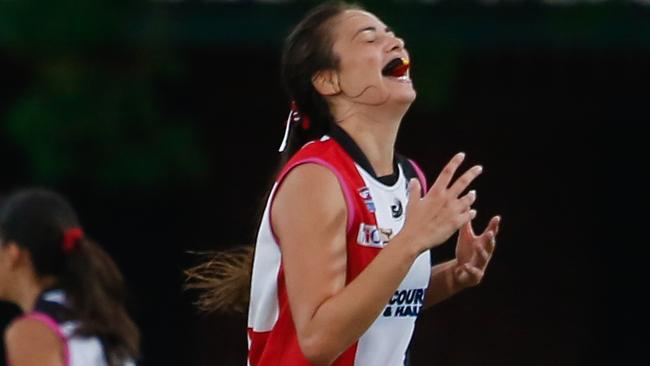 Lateesha Jeffrey’s 150th Women’s Premier League game produced a breakthrough win for defending premier Southern Districts. Picture: GLENN CAMPBELL