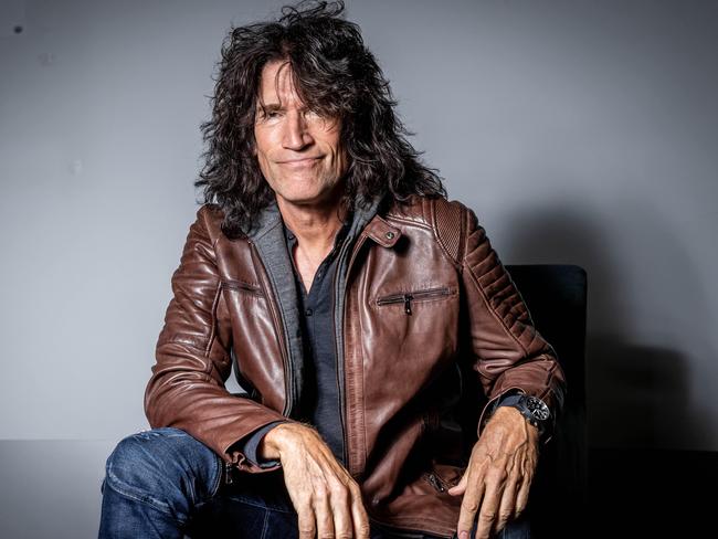 Lead guitarist Tommy Thayer after arriving in Australia. Picture: Jake Nowakowski