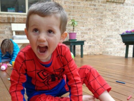 New photo of Missing  boy William Tyrrell wearing  the actual Spiderman suit in which he disappeared in. Exhibit image released by the William tyrrell Inquest. Supplied