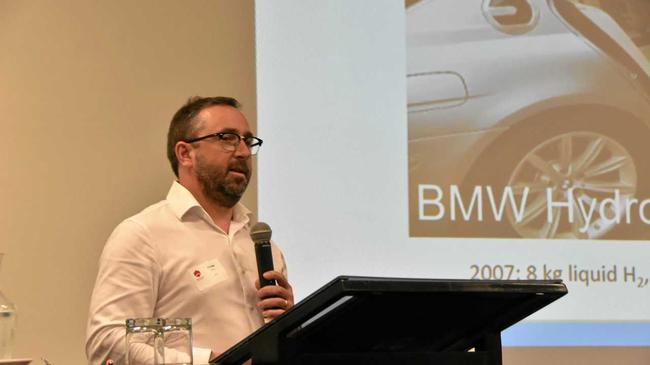 HYDROGEN: CSIRO principal research scientist Dr Michael Dolan at the 2017 Central Regional Forum on energy opportunities in Central Queensland and future energy policy at the Gladstone Entertainment Convention Centre. Picture: Matt Harris