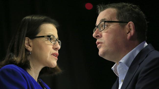 Former Victorian health minister Jenny Mikakos and former premier Daniel Andrews in July 2020, as skyrocketing Covid-19 cases sent the state into the longest of its six lockdowns. Picture: Getty Images