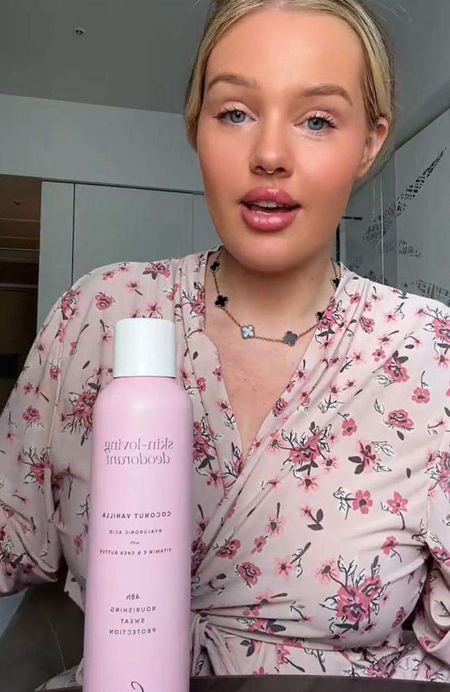 Kayla’s favourite scent is the pink can – Coconut Vanilla. Picture: TikTok/@blueeyedkaylajade