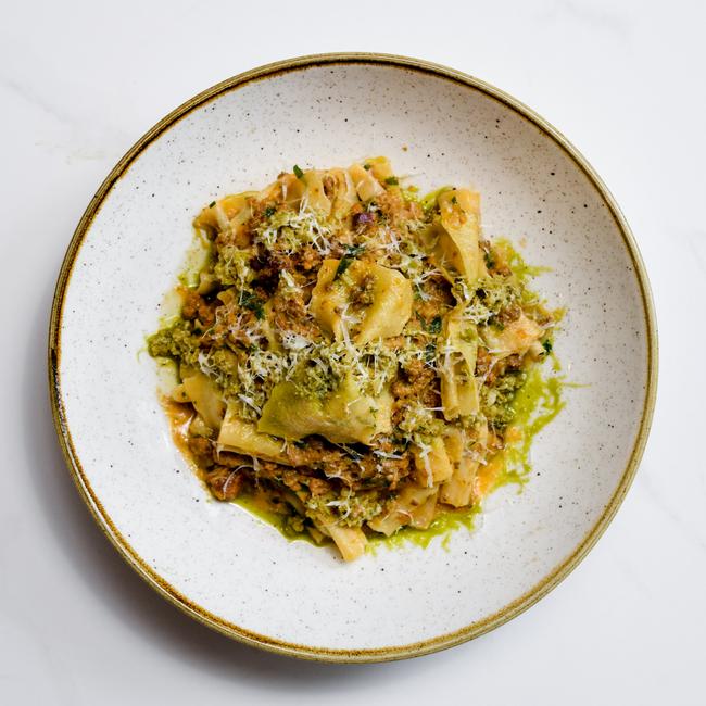 Farfalle pasta, rabbit and Sicilian olives at Chianti, Hutt St, Adelaide. Picture: Jack Fenby