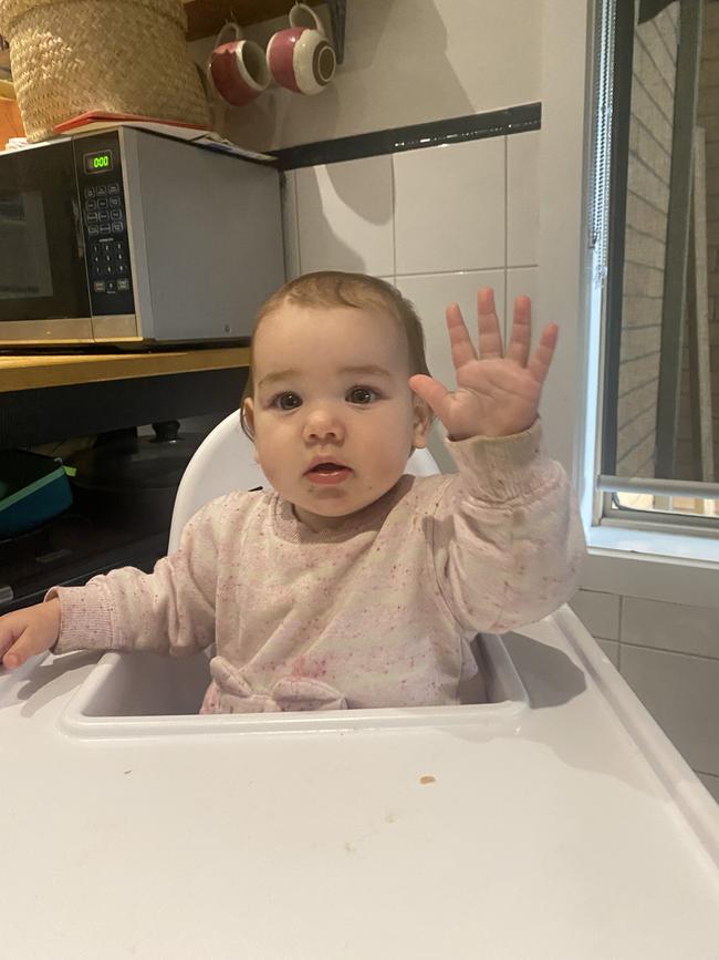 Heidi Lynn. 10 months old. Heidi is a little pocket rocket, and does not know how to sit still, she is what her older brother calls her a squiggly worm.