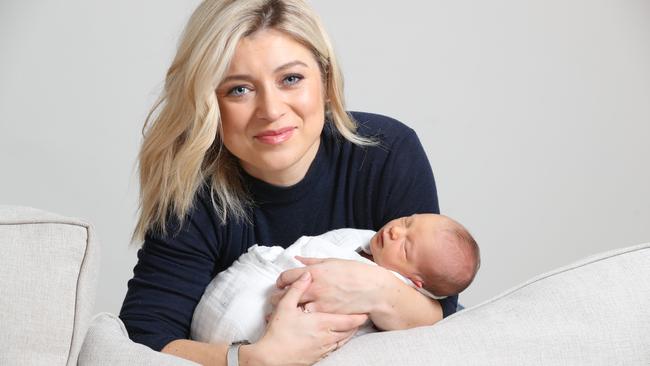 Seven weather presenter Amelia Mulchay with her new baby 'Grace'. Picture: Tait Schmaal