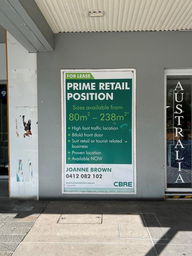 For-lease signs are dotted throughout the Cairns CBD and there are about 80 vacant ground-level premises. Picture: Yashee Sharma