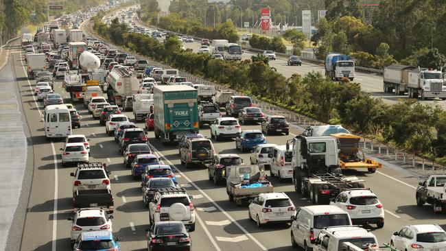 Traffic Gridlock on the M1 as seen from the Smith St overpass. Picture Mike Batterham