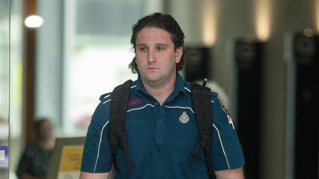 Paramedic Yanik Koller after giving testimony in the investigation into the alleged murder of David George Connolly in Newmarket in 2023. Picture: Glenn Campbell