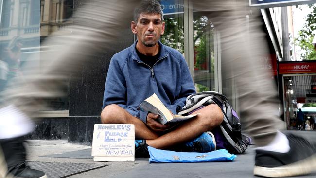 Homeless man Bojan Rizmal on King William St in the city. Picture: Calum Robertson