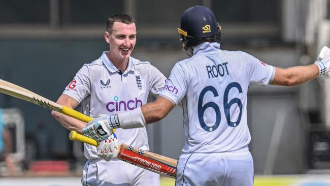 England's Harry Brook and Joe Root during their onslaught against Pakistan. Picture: AFP