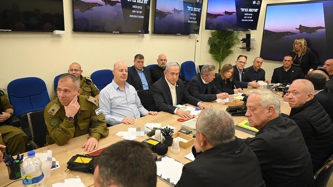 Benjamin Netanyahu and his war cabinet meet in Tel Aviv. Picture: AFP