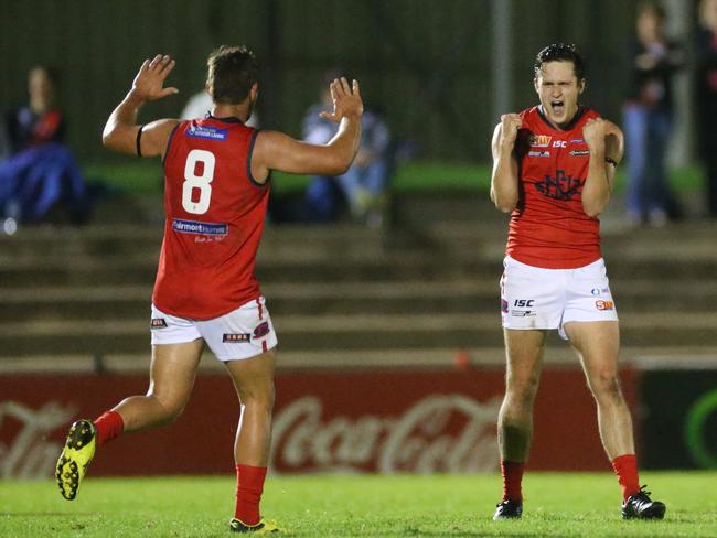 Payneham Norwood Union’s Alex Forster (right), pictured playing for Norwood last year. Picture: Stephen Laffer.