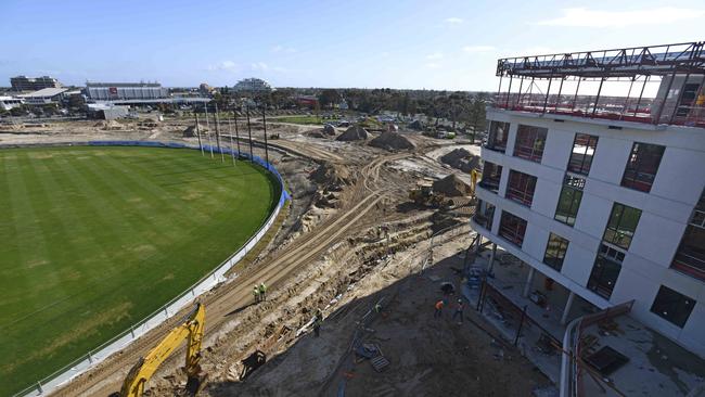 Football Park to the left - and the new era of development to the right. Picture: Naomi Jellicoe