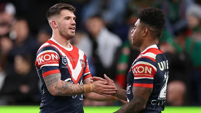 Oliver Gildart (left) could win a spot in the Roosters’ backline. Picture: Getty Images