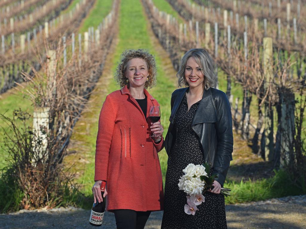 Golding Wines owner Lucy Golding (l) with stylist Kiera Blanden at Golding Wines in Lobethal. Picture: Tom Huntley