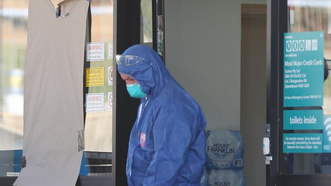 Forensic police at the scene of the fatal stabbing. Picture: Kym Smith