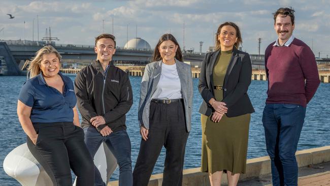 Babcock workers Melanie Ryan, Mark Jenkin, Adrienne Goode, Kerry-Anne Palzewski and Patrick Ronai have broken into an industry which will sustain jobs for decades to come. Picture: Ben Clark