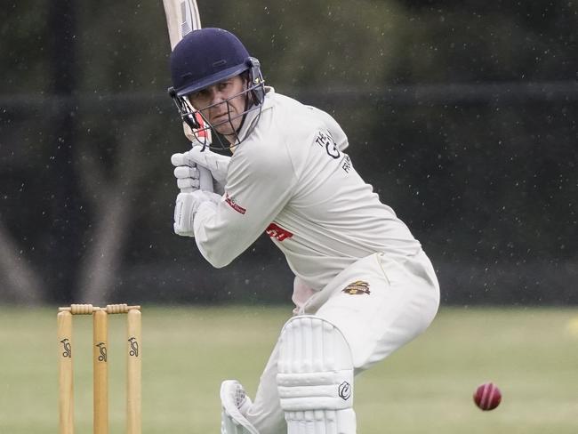 Heatherhill’s Kieran Lenehan made 28 as rain fell on Saturday afternoon. Picture: Valeriu Campan