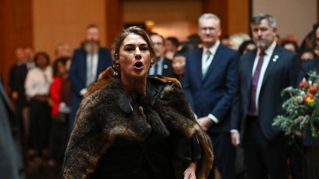 “You are not our king, you are not our sovereign, f**k the king,” Senator Lidia Thorpe yelled at King Charles during a ceremonial welcome at the Australian Parliament House on October 21, 2024, in Canberra, Australia. “Give us what you stole from us ... our babies, our people, you destroyed our land. It’s not your land, you are not our king.” Picture: Victoria Jones - Pool/Getty Images