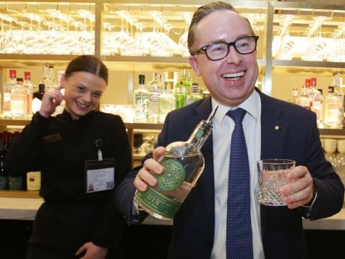 QANTAS chief executive Alan Joyce reached for a bottle of gin at the recent opening of a QANTAS Lounge at Heathrow Airport and grabbed a bottle of local Green Ant Gin.