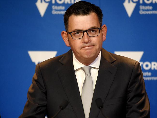 Premier Daniel Andrews speaks to the media this morning.Picture: Nicole Garmston