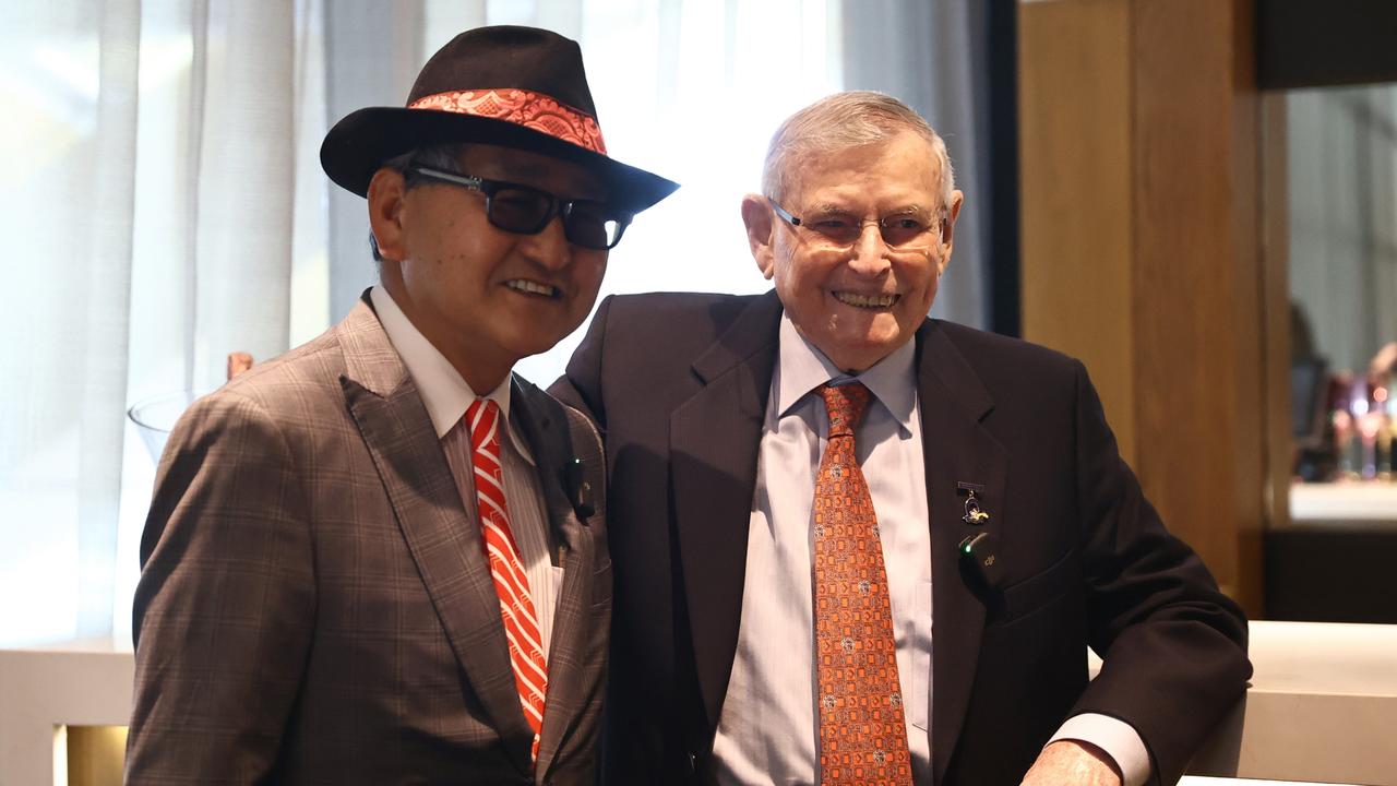 Neville Begg (right) with fellow trainer Yoshito Yahagi at Randwick in April, 2023. Picture: Jeremy Ng / Getty Images