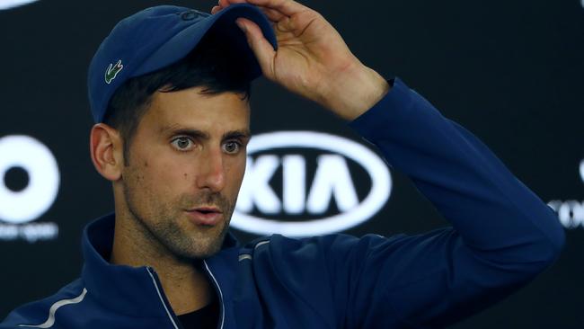 Djokovic answers questions about his future after the match. Picture: AP