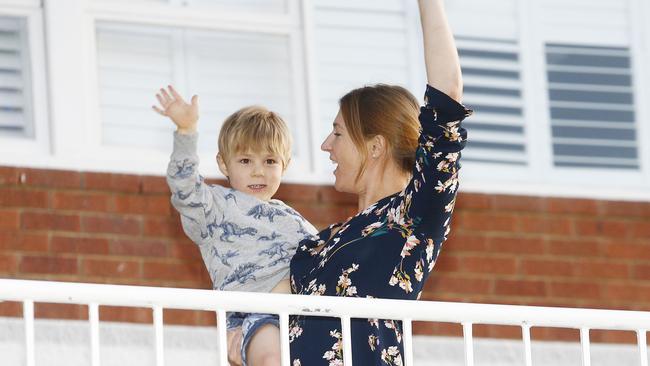 Margaret Wales-Jones and son Arthur, three, give it their all. Picture: John Appleyard