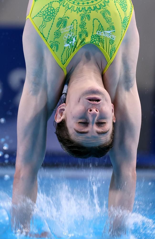 Maddison Keeney entering the water after one of her dives. Picture: Maddie Meyer/Getty Images