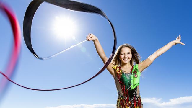 Rhythmic gymnast Lidiia Iakovleva at Wynnum waterfront- Picture: Richard Walker