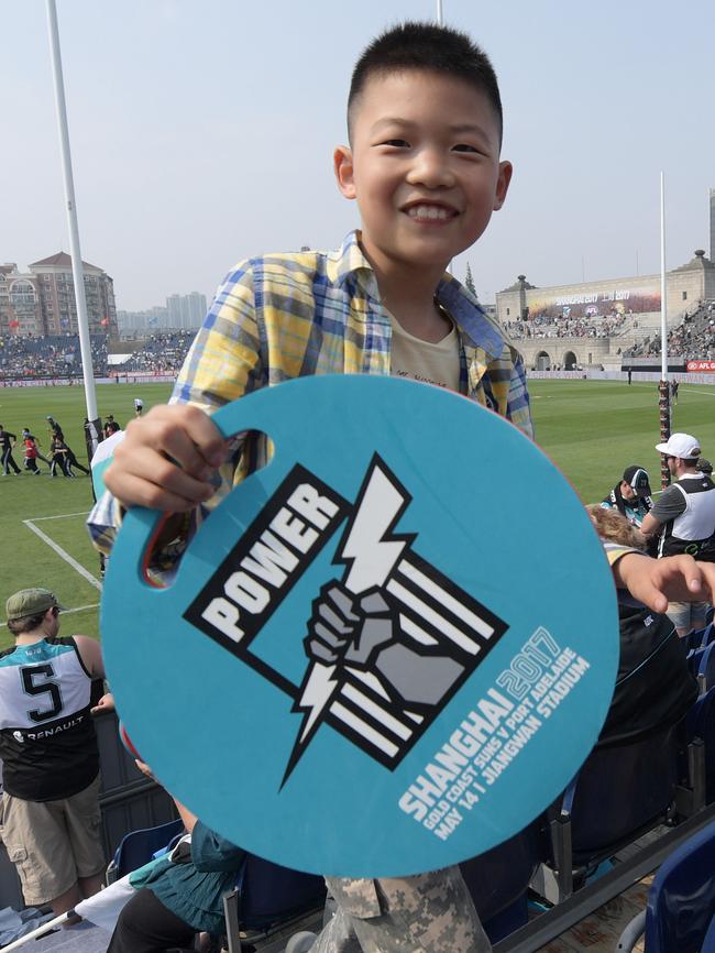 Fans at half time during the Port-Gold Coast clash at Jiangwan Stadium in Shanghai. Picture: AAP