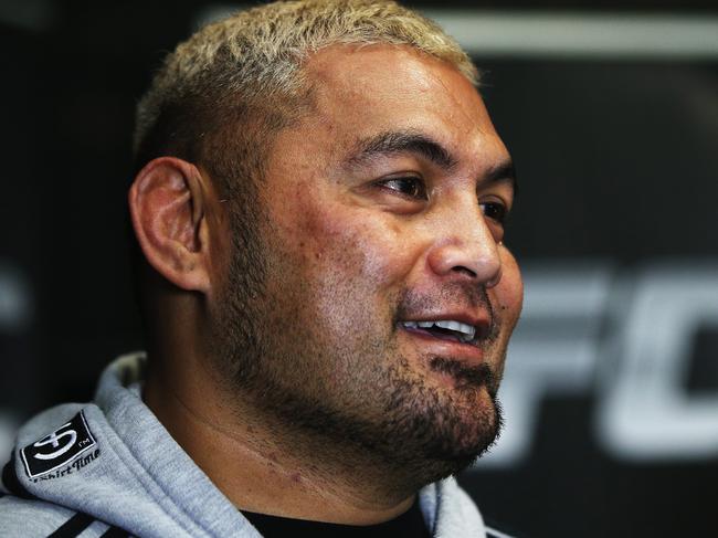 AUCKLAND, NEW ZEALAND - SEPTEMBER 03: Mark Hunt is interviewed during the UFC Fight Night media session at SKY TV Gym on September 3, 2014 in Auckland, New Zealand. (Photo by Hannah Peters/Getty Images)