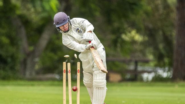 Nathan Harding from Marist College is bowled. (AAP Image/Richard Walker)