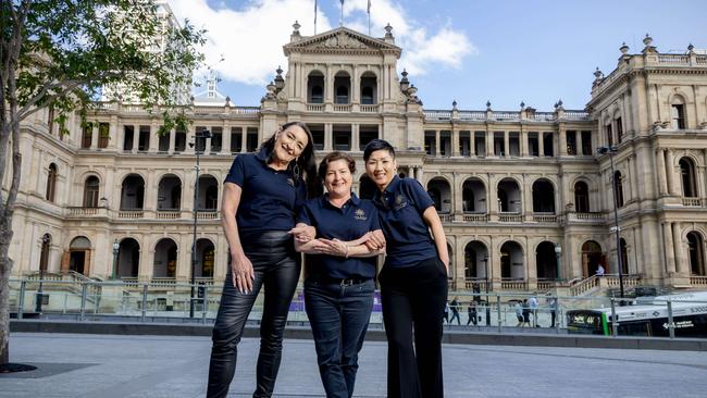 Simone Gulliver, Fiona Potter and Gerrica Vo have each worked 30 years at Treasury Casino &amp; Hotel, Brisbane, Friday, August 23, 2024 – Picture: Richard Walker