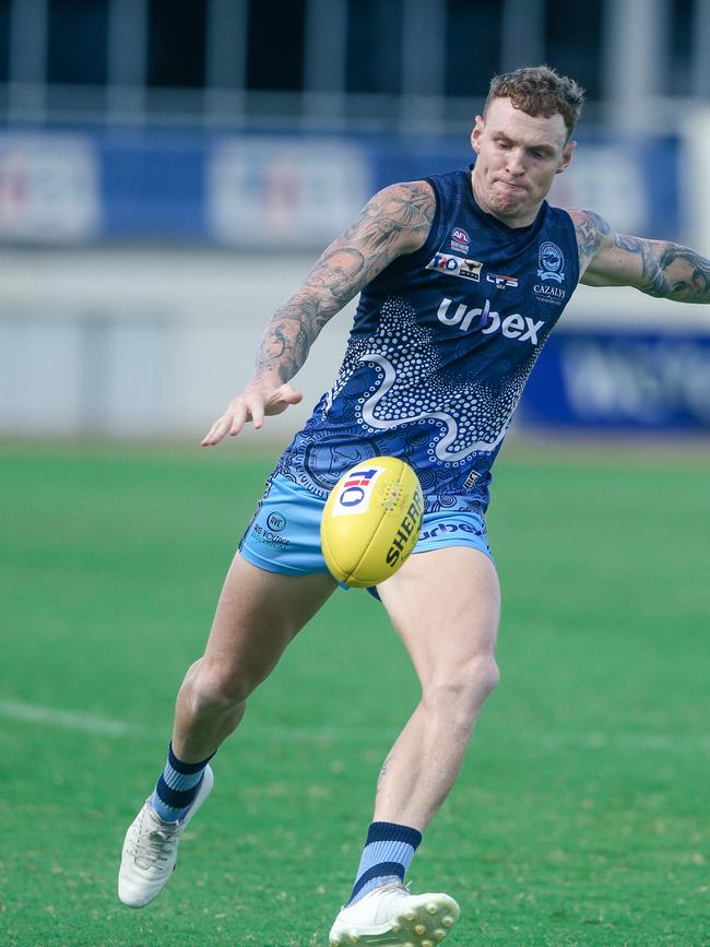 Mitch Robinson takes to the field during the NTFL Mens Pemier League Picture: Glenn Campbell