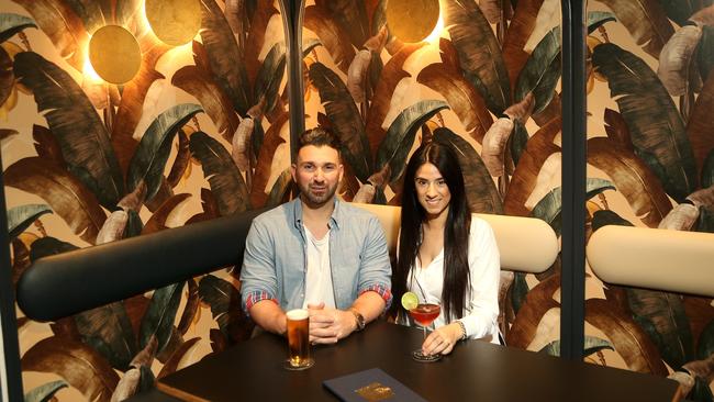 Sam Lagozzino and Joanne Scarcella in the Essendon Hotel. Picture: Hamish Blair