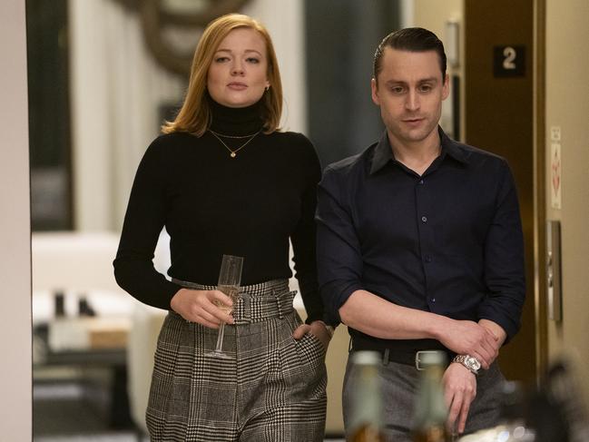 Sarah Snook as Shiv with on-screen brother Kieran Culkin as Roman. Picture: Foxtel