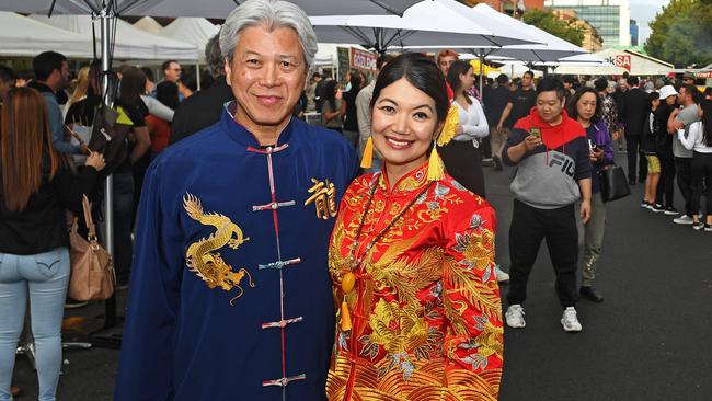 SA Liberal MP Jing Lee and her husband businessman Eddie Lieu at the 17th Chinatown Adelaide Lunar pNew Year street Party in February. Picture: Tom Huntley