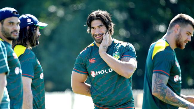 James Tamou at training ahead of the clash with the Kiwis. Pic Mark Cranitch.