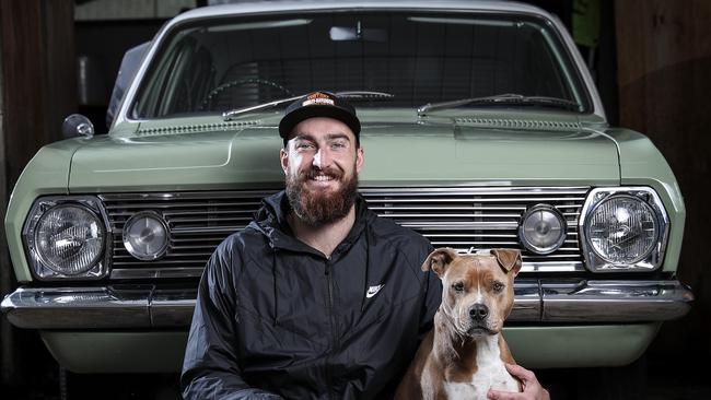 Charlie Dixon with his dog, Otis, and Holden HR. Picture: Sarah Reed.