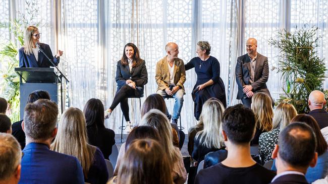 The Growth Agenda editor Kate Racovolis and panellists Panellists (L-R) Dani Bassil, Ant Keogh, Nicole McMillan and Dan Ferguson speaking at The Growth Agenda’s Melbourne event.