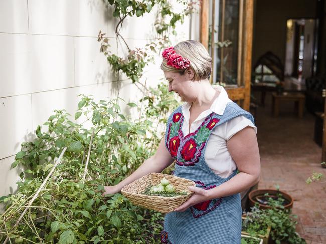 Hearth &amp; Soul owner Rachel Jelley in her herb garden.