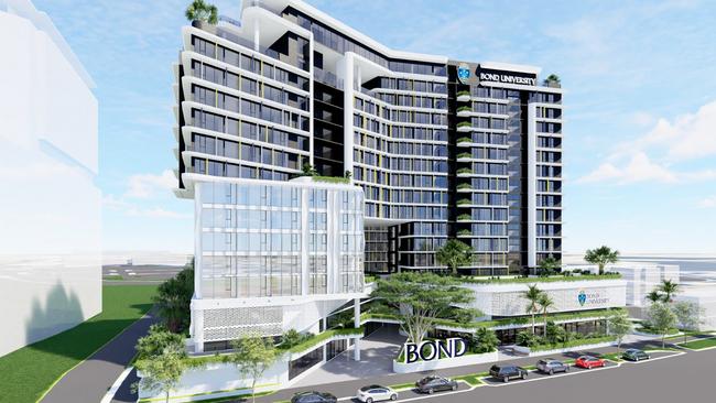 Artist impression of Bond University's proposed student accommodation towers which are planned Varsity Lakes in Queensland. Picture: Supplied.