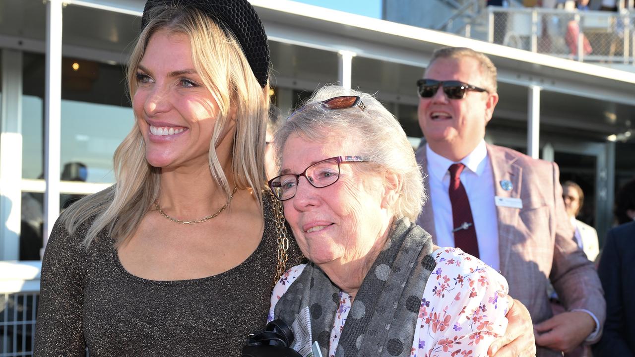 Tony Gollan’s wife Jane and mother Paulette enjoy Antino’s Doomben Cup victory. Picture: Grant Peters / Trackside Photography