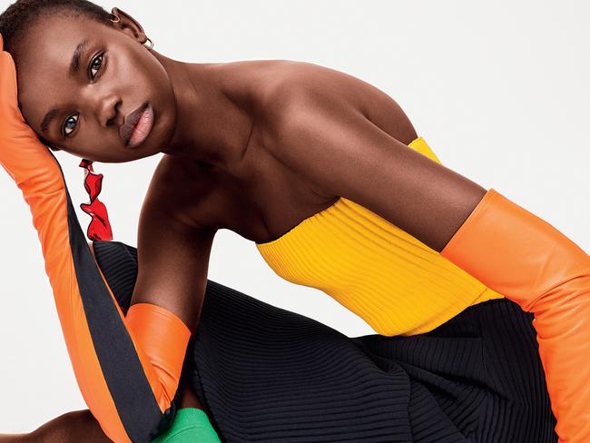 Akiima is starring in the “Brighten Up” fashion editorial in Vogue Australia’s January issue. Picture: Jason Kibbler 