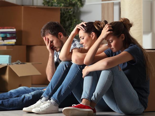 Sad evicted roommates moving home complaining. Eviction. Tenant. Renter. Renting. Evicted. Source: iStock - for Herald Sun realestate