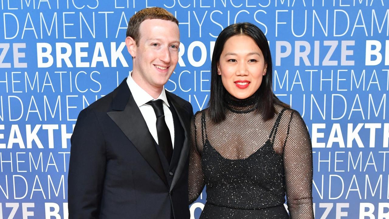 Facebook CEO Mark Zuckerberg, pictured with wife Priscilla Chan. Picture: Josh Edelson/AFP