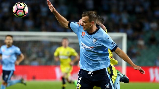 Wilkinson competes for possession during the A League game between Sydney FC and the Central Coast Mariners at Allianz Stadium. Picture: Gregg Porteous