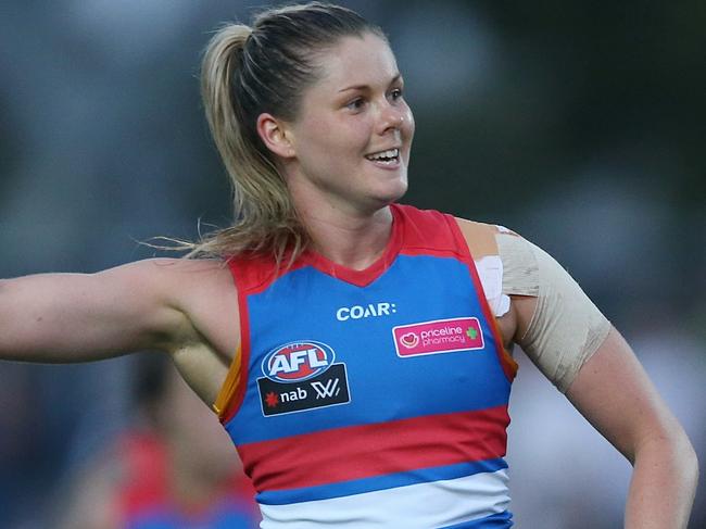 AFLW Round one Western Bulldogs v Fremantle Western Oval Katie Brennan kicks a goal in the second term  Picture:Wayne Ludbey