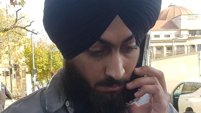 Bhupinder Singh outside the Adelaide Magistrates Court, where he is charged with causing the death of Christine Sandford by dangerous driving. Picture: Sean Fewster